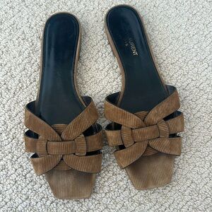 Saint Laurent Tribute Slides Brown Corduroy Suede